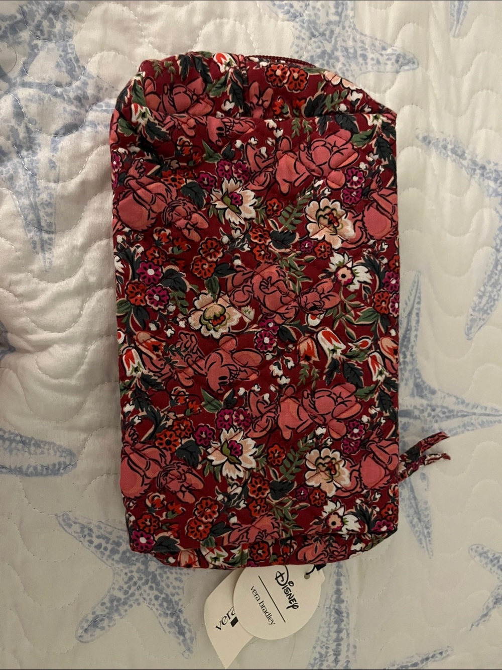 Disney-Vera Bradley Rose Floral Quilted Zip Pouch - Pink Red Multi